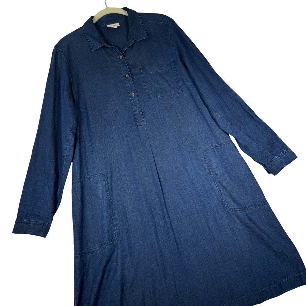 J. Jill Denim Shirt Dress Women Medium Blue Tencel Long Sleeve Pockets RN 97641